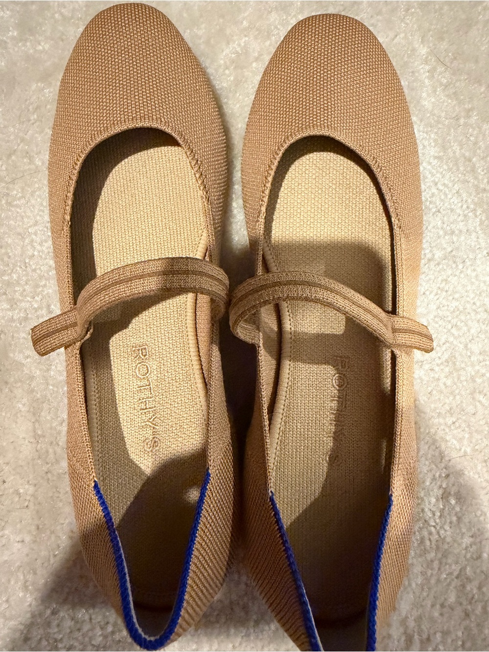 Rothy's Tan Mary Jane Flats with Blue Trim - Picture 9 of 10